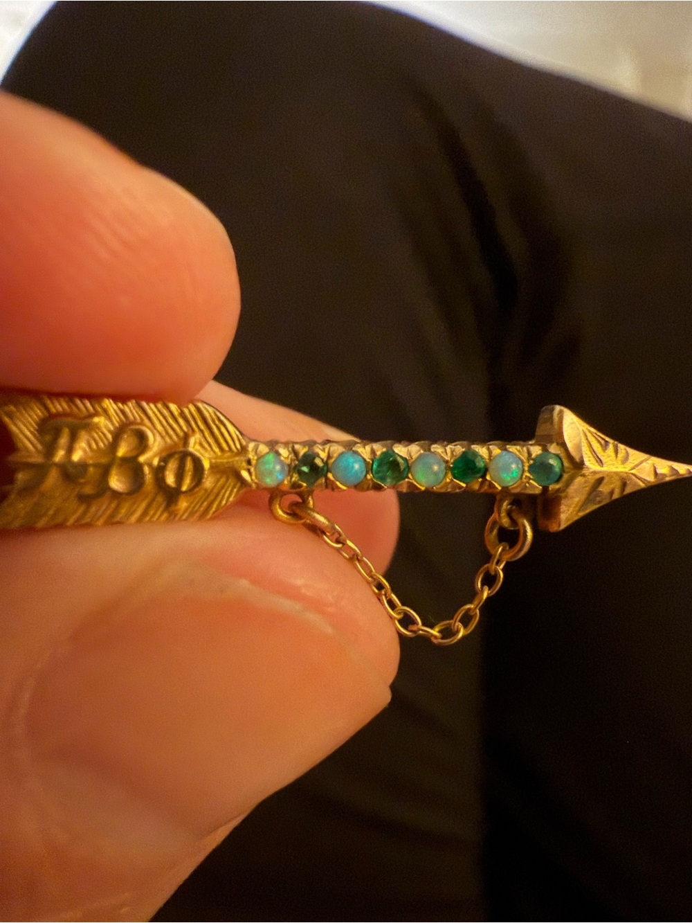 14K Pi Beta Phi Arrow Brooch with Precious Stones